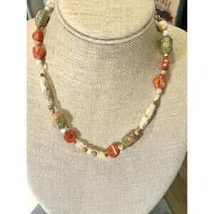 BARSE Chunky Beaded Multi Gemstone Statement Necklace Carnelian Jasper Agate